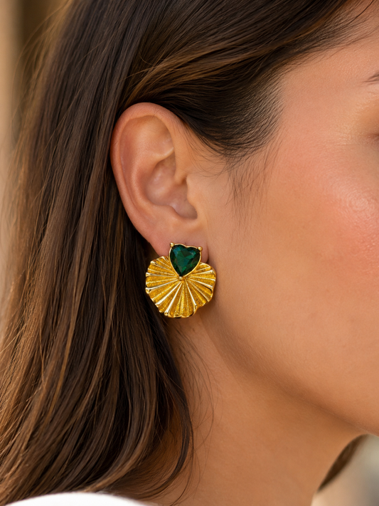 Amara Emerald Statement Earrings | 18kt Gold Plated