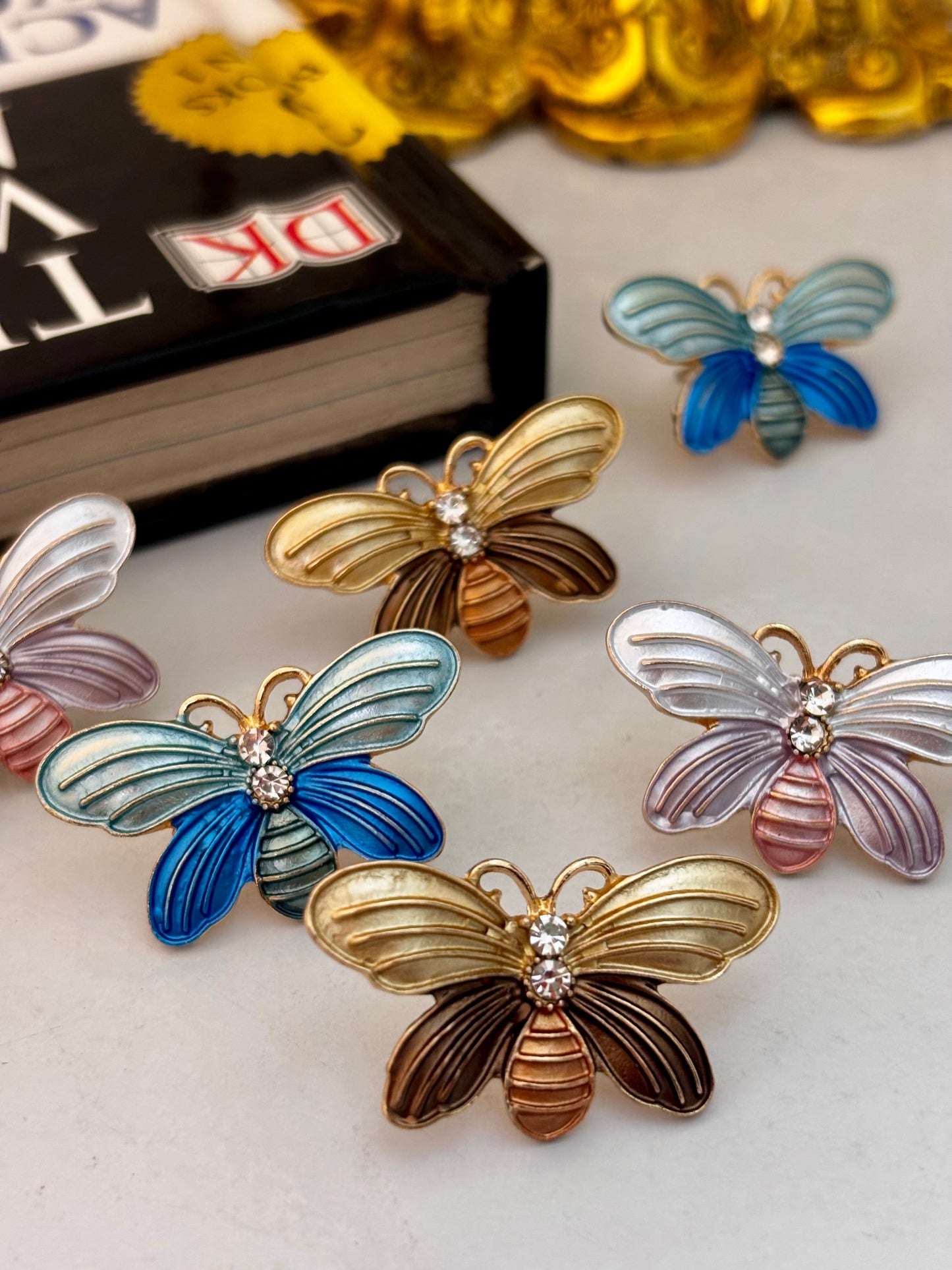 Bronze-Brown Enamel Butterfly Stud Earrings