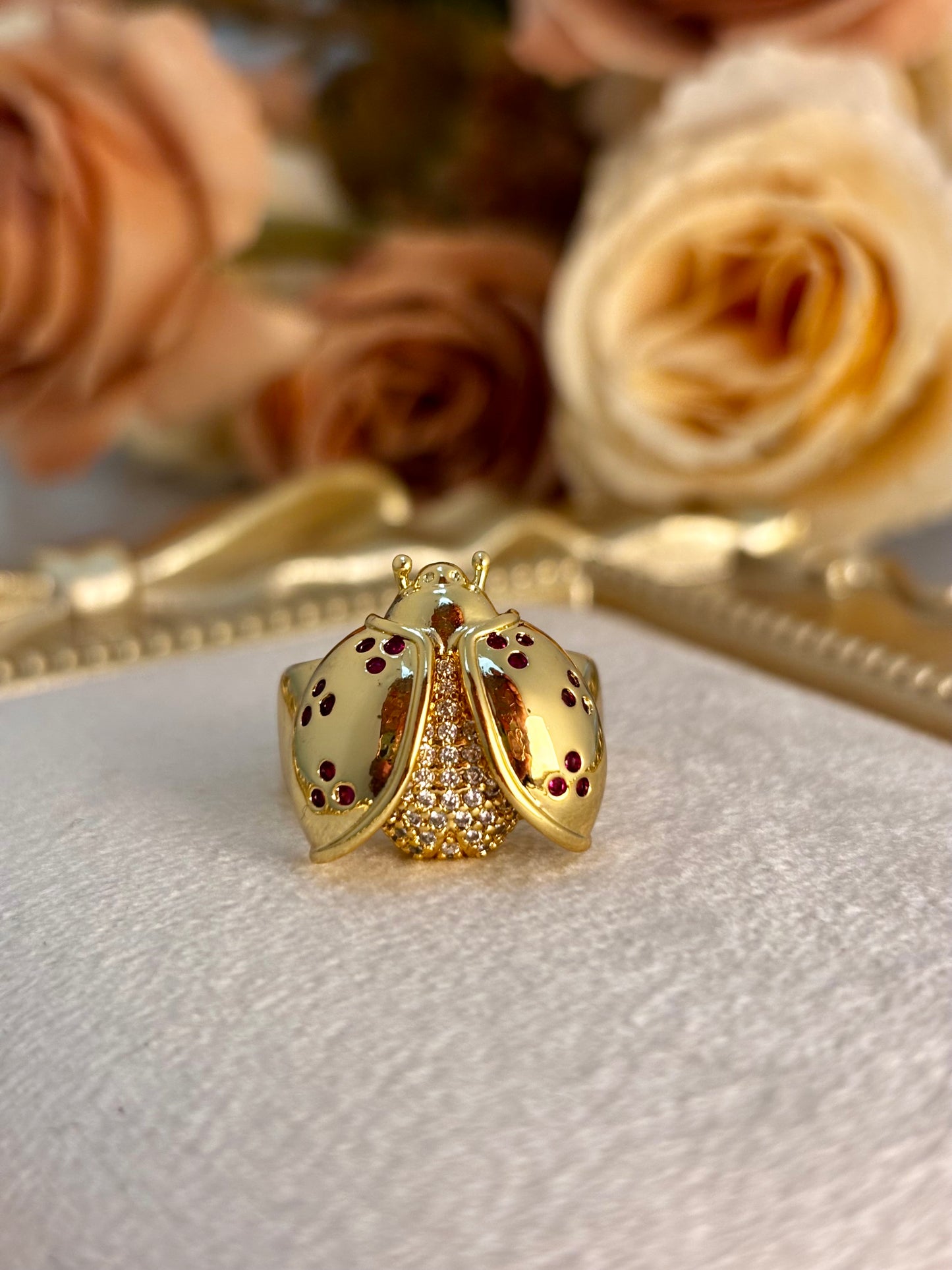Open Wing Ladybug Statement Ring | Adjustable Base