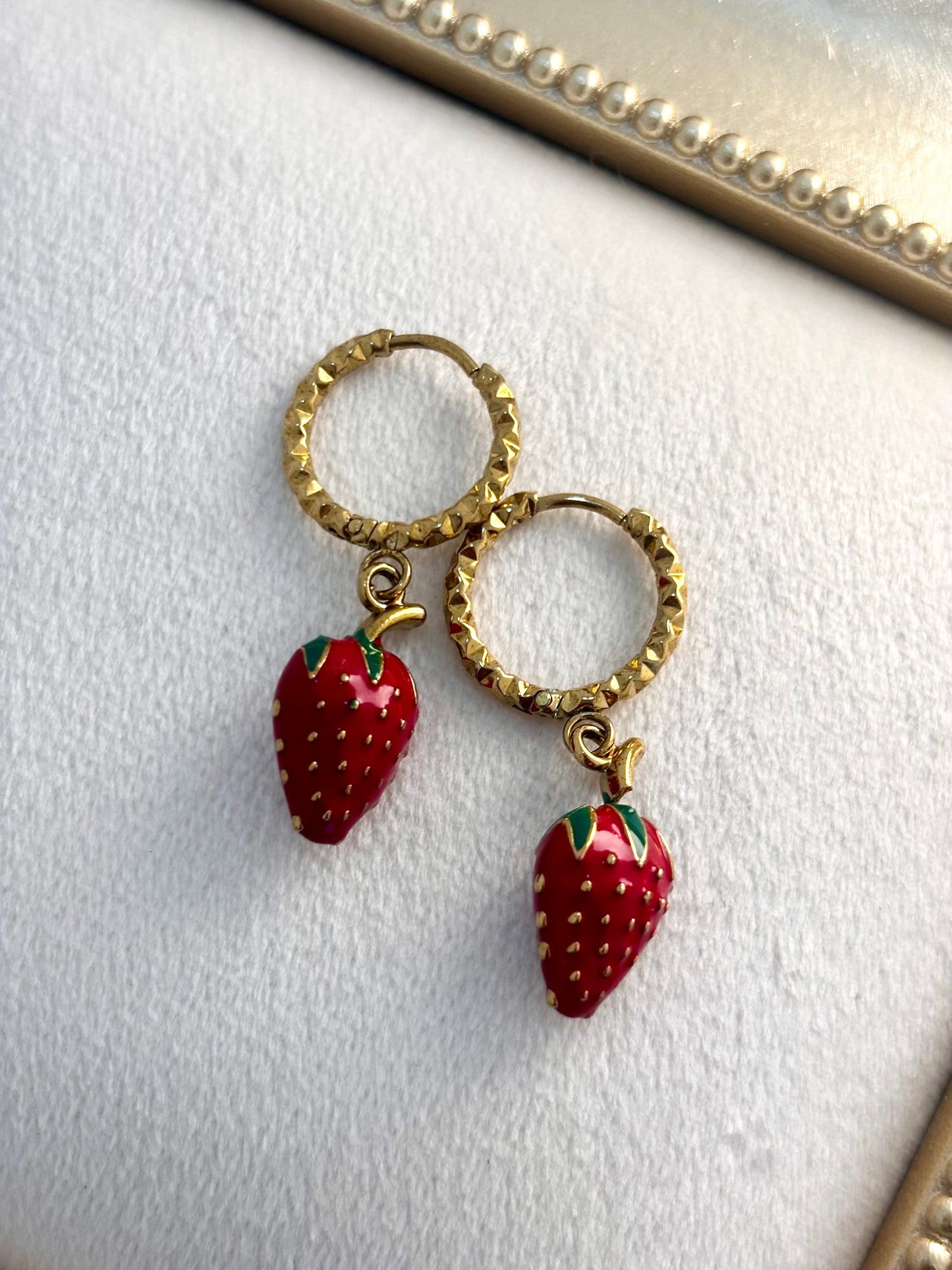 Strawberry Pop Hoop Earrings | 18kt Gold Plated