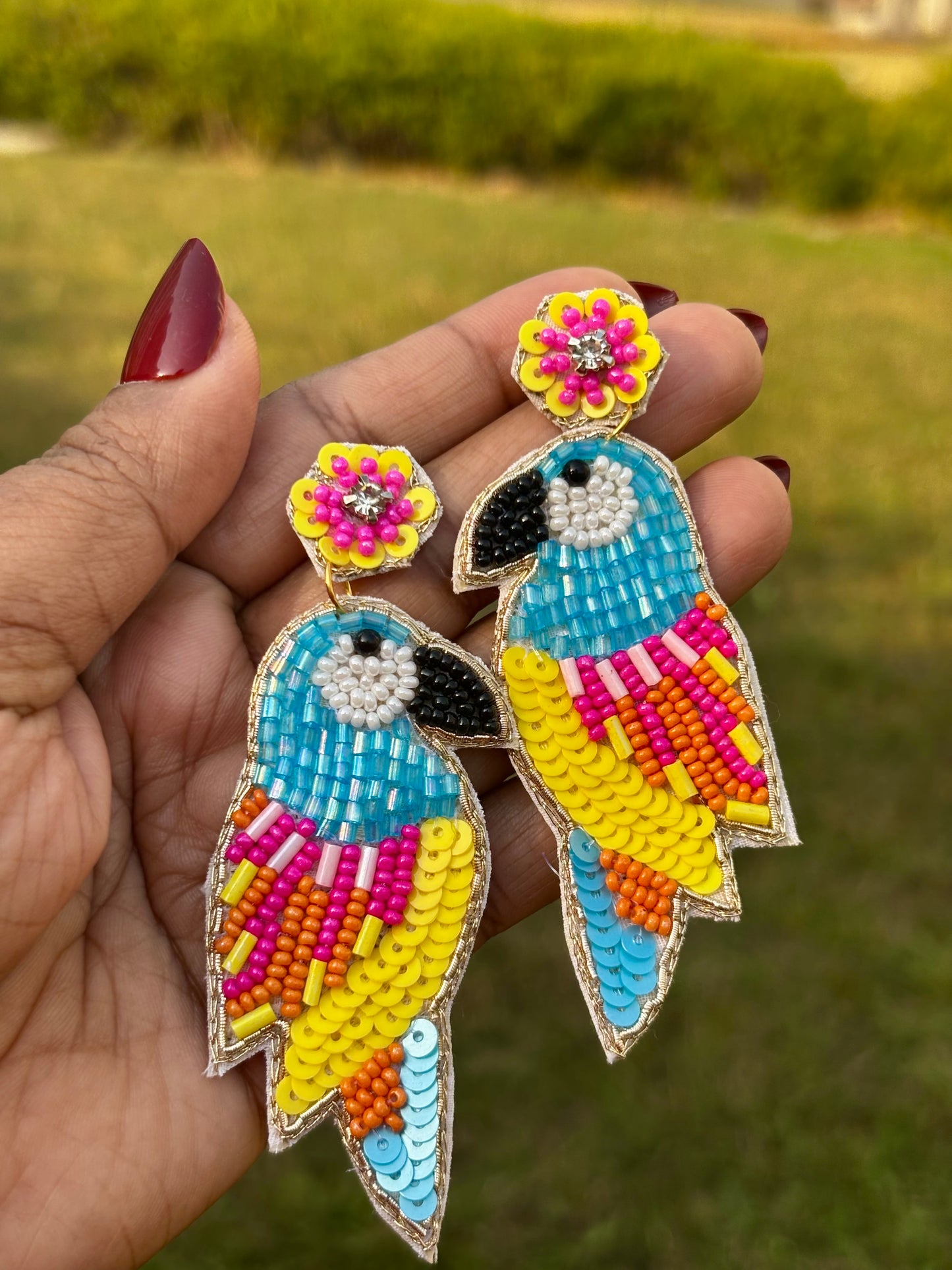 Beaded Woodpecker Handmade Earrings