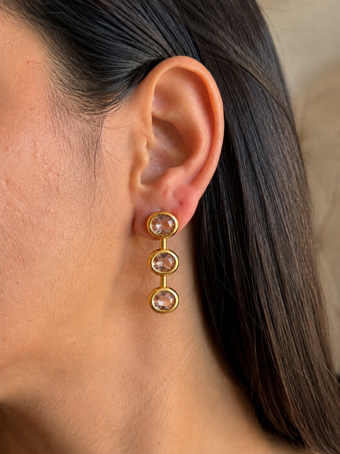 Orba Drops | Tripple CZ stone earrings | 18k Gold Plated