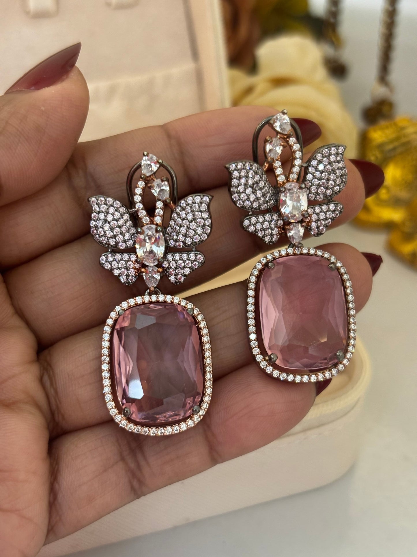 Pink Sapphire Wings with Nano AD Stones | Wedding and Party Wear