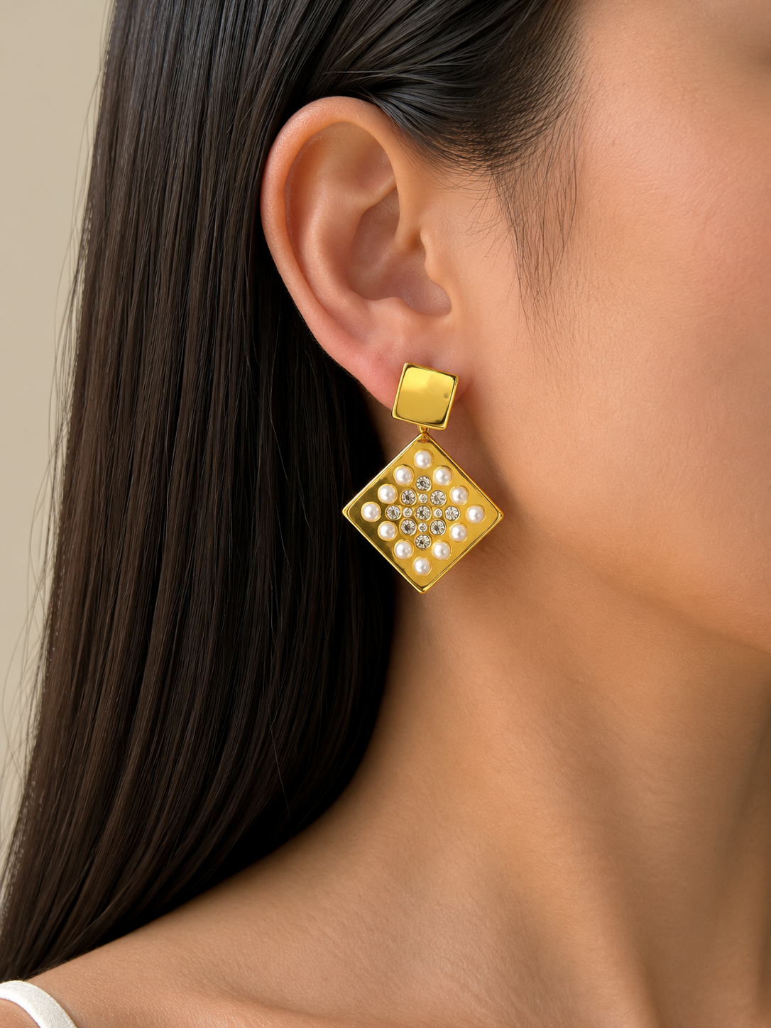 Pearl Mosaic Zircon Drops  | Non Tarnish 18k Gold Plated