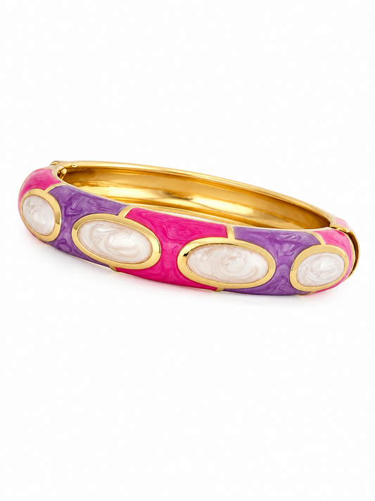 Pink Lavender Gold-Tone Statement Bangle Bracelet for women