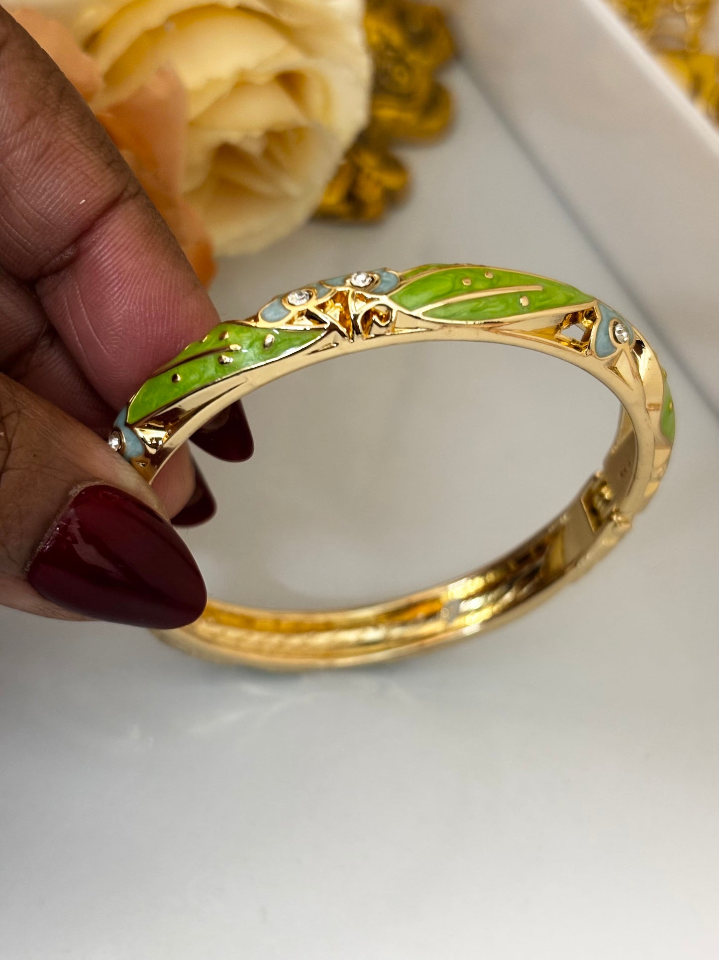 Parrot Green Flower Meenakari Kada Bracelet