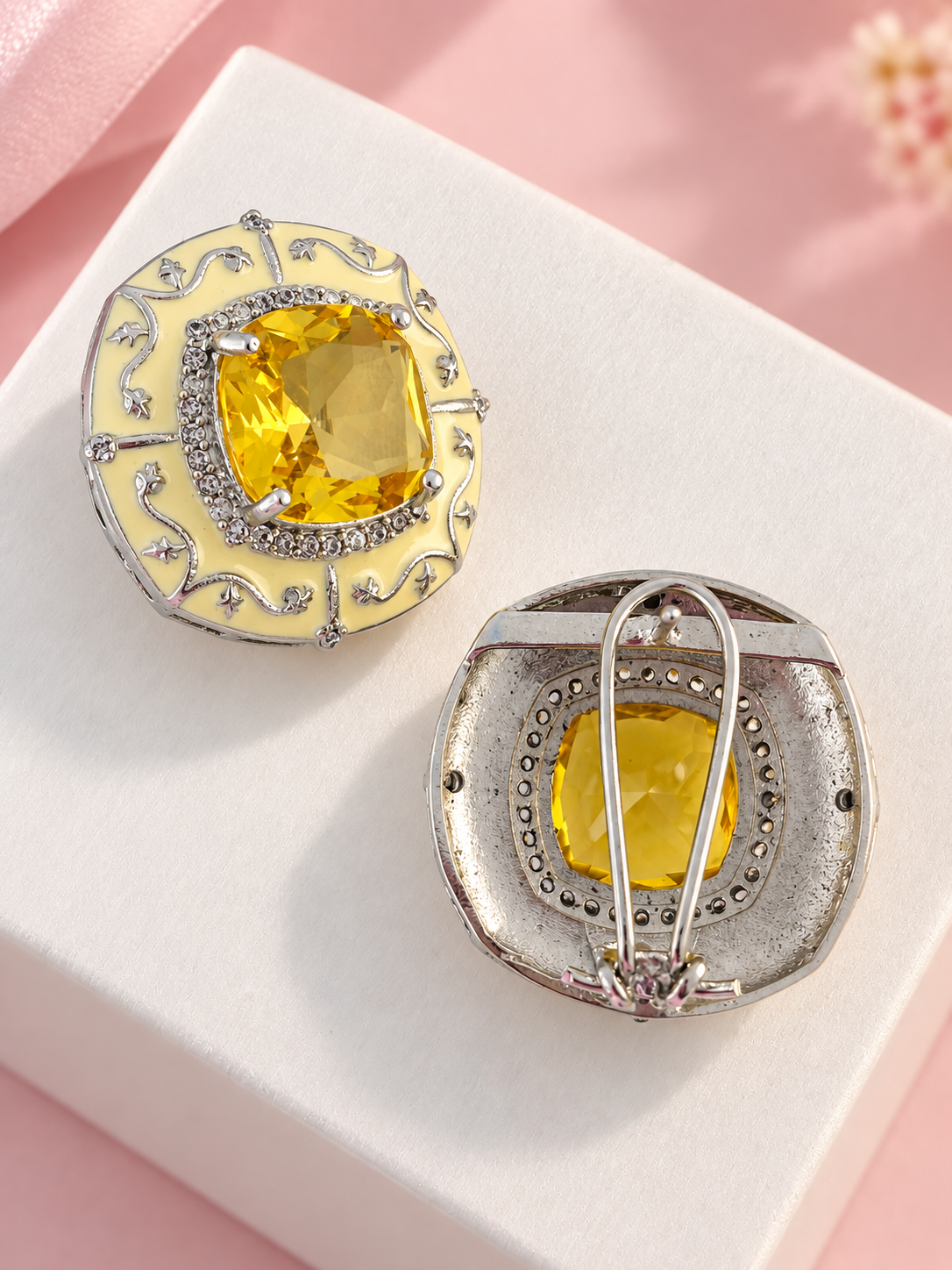 Yellow Sapphire AD Studs | Wedding & Party Wear