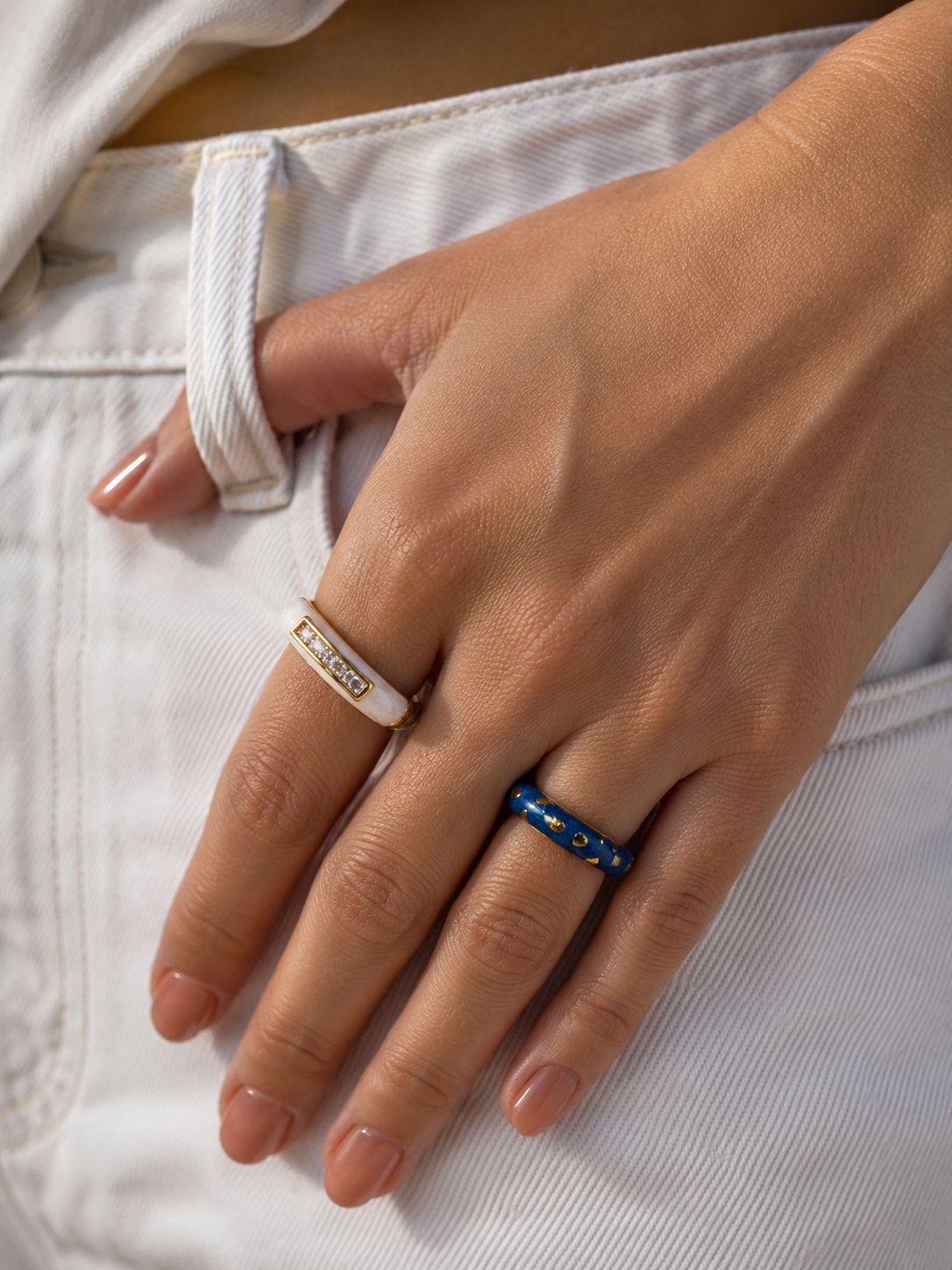 Pearl & Tide Duo Enamel Ring Set of 2 | Adjustable Base