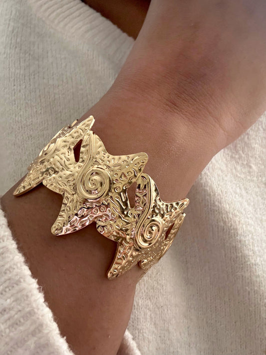 Adjustable Gold Starfish Cuff Bracelet for Women | Beach Themed