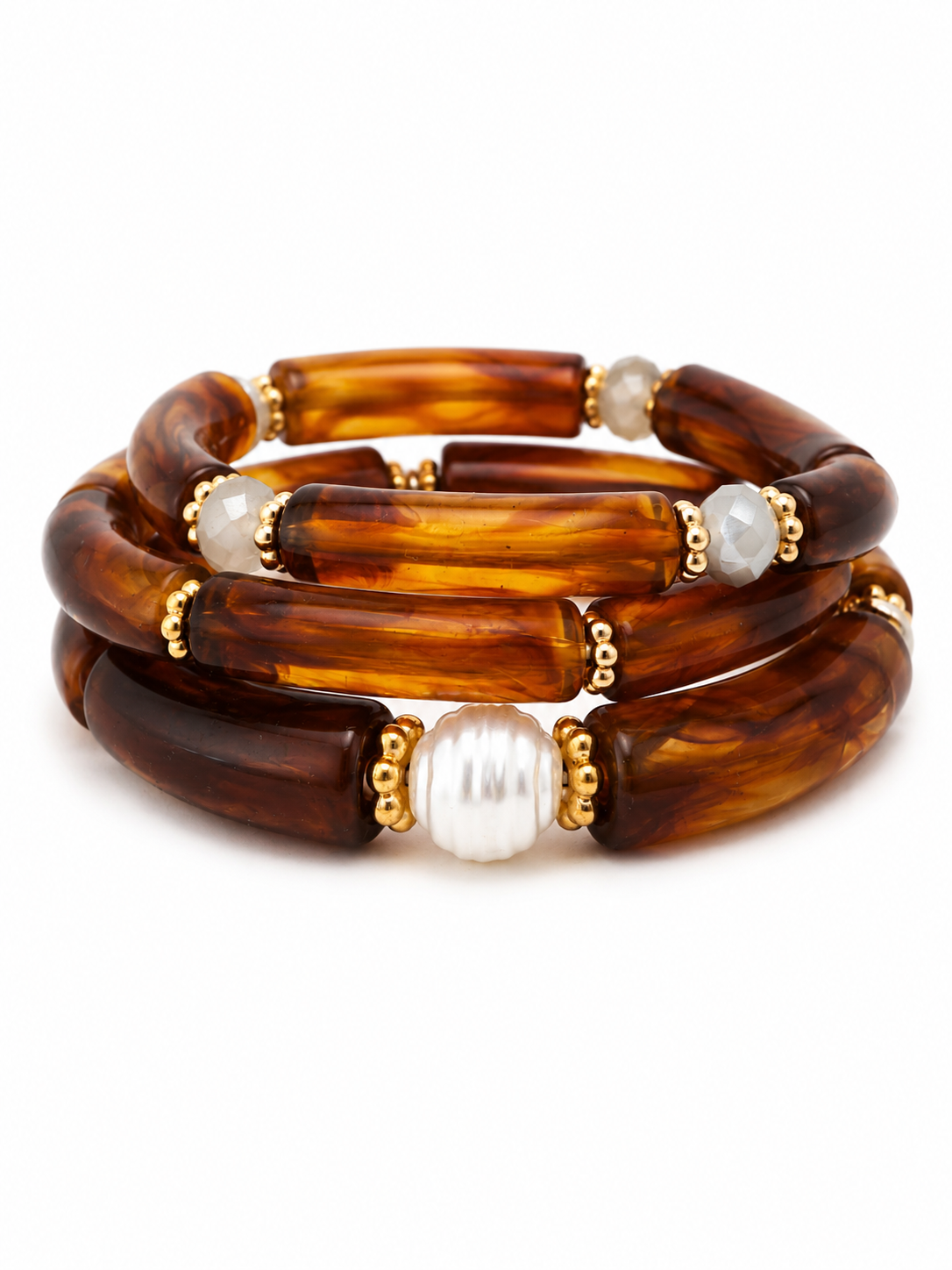 3 Piece Honey Pearl Acrylic Bracelet Stack | All size