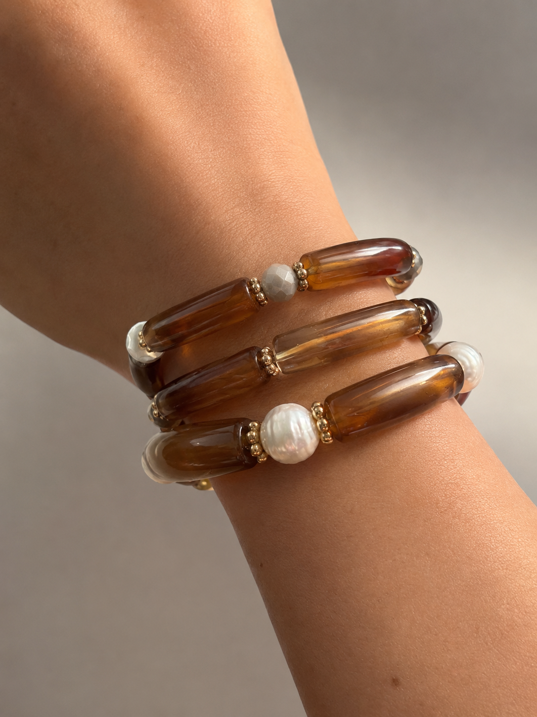 3 Piece Honey Pearl Acrylic Bracelet Stack | All size