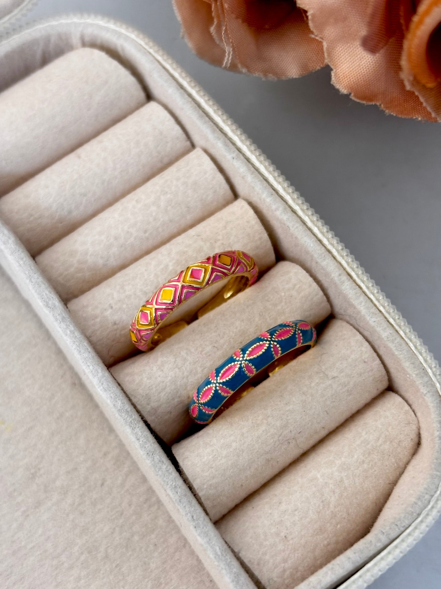 Mosaic Muse Duo Enamel Ring Set of 2 | Adjustable Base