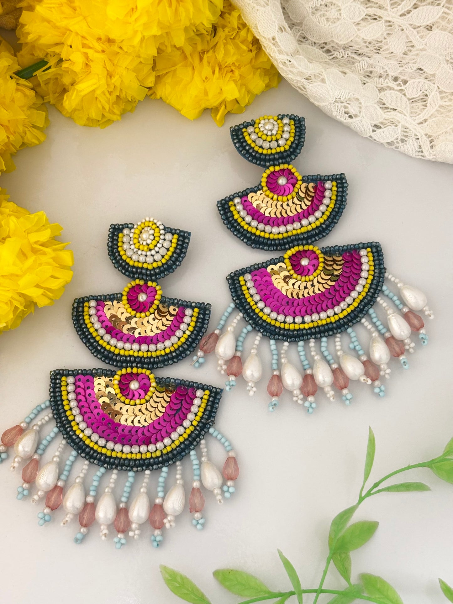 Sitara Beaded Handmade Statement Earrings ~ Wedding and Party Wear