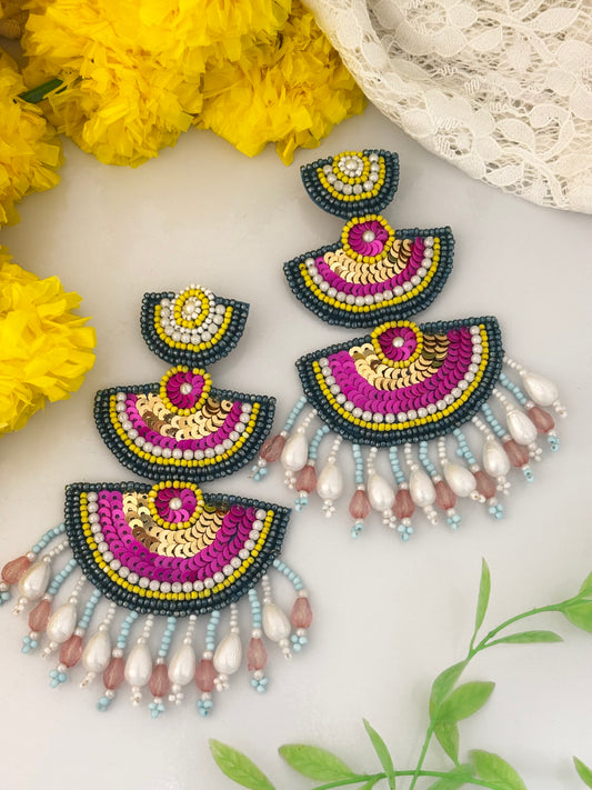 Sitara Beaded Handmade Statement Earrings ~ Wedding and Party Wear