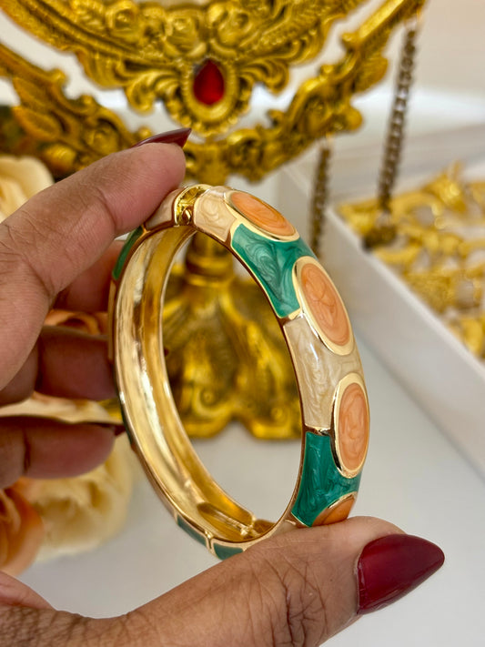 Green-Brown Gold-Tone Statement Bangle Bracelet for women