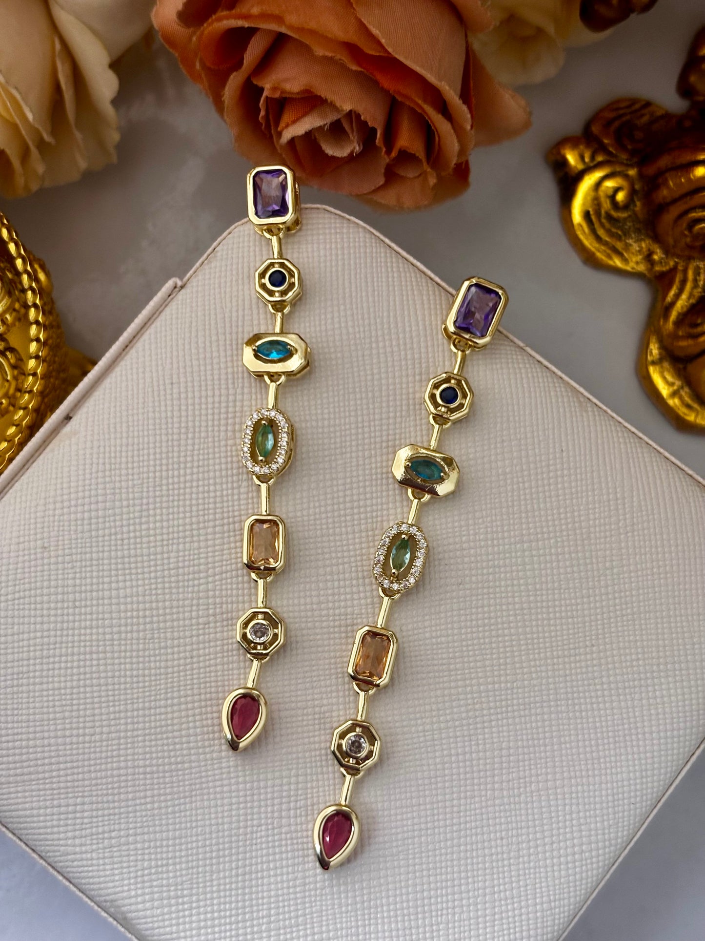 Viral Gold Plated Multi Stone Earrings | Anti Tarnish Gold Plated