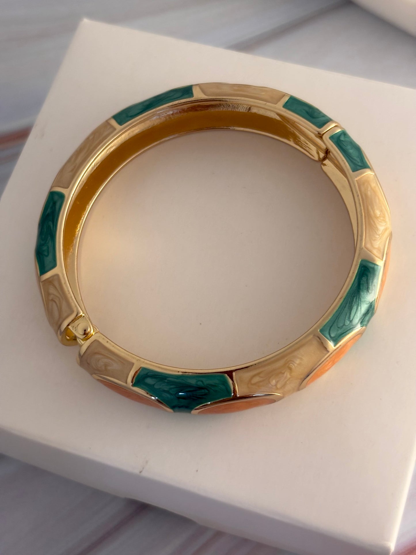 Green-Brown Gold-Tone Statement Bangle Bracelet for women