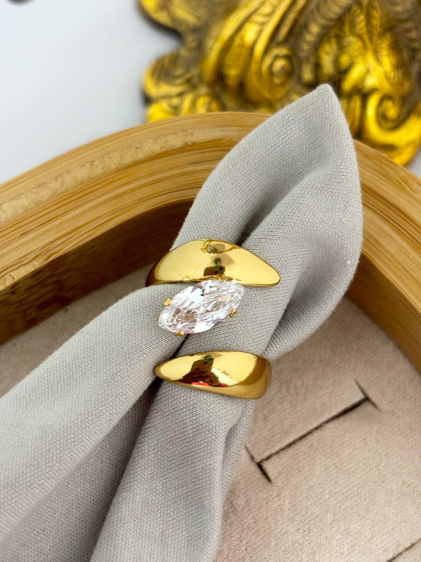 Gold Marquise Cut Zircon Open Ring for Women