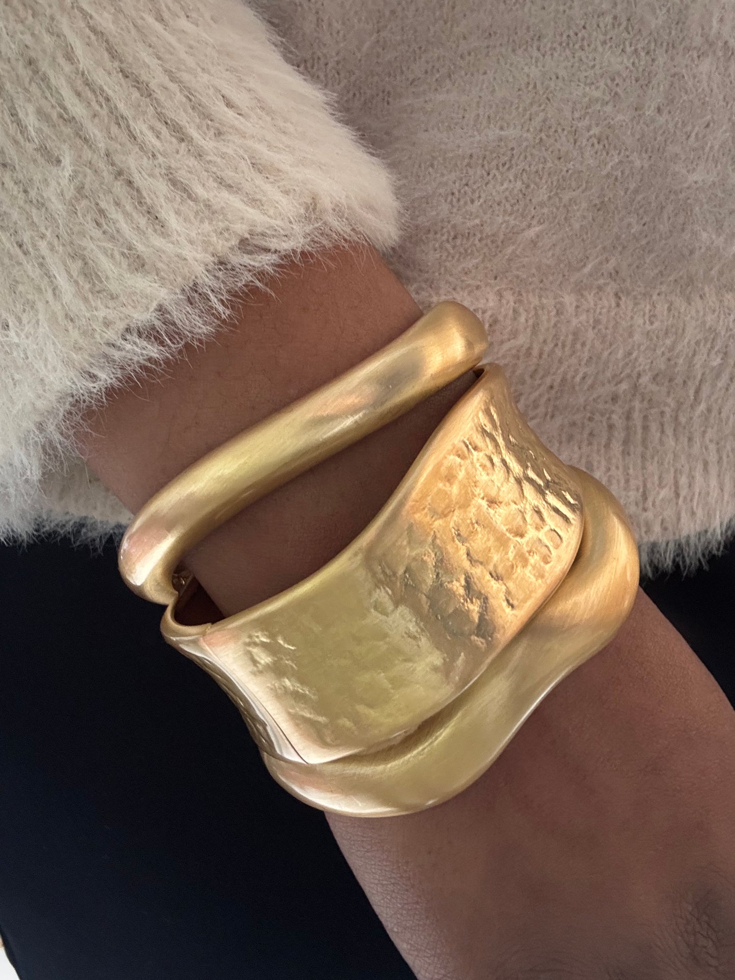 Bold Wavy Stainless Steel Matte Cuff Bracelet