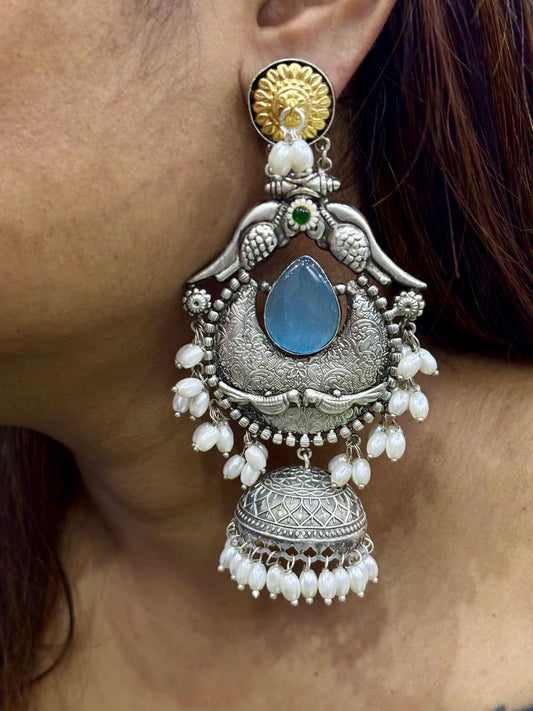 Manorama Long Jhumka Earrings (Blue)