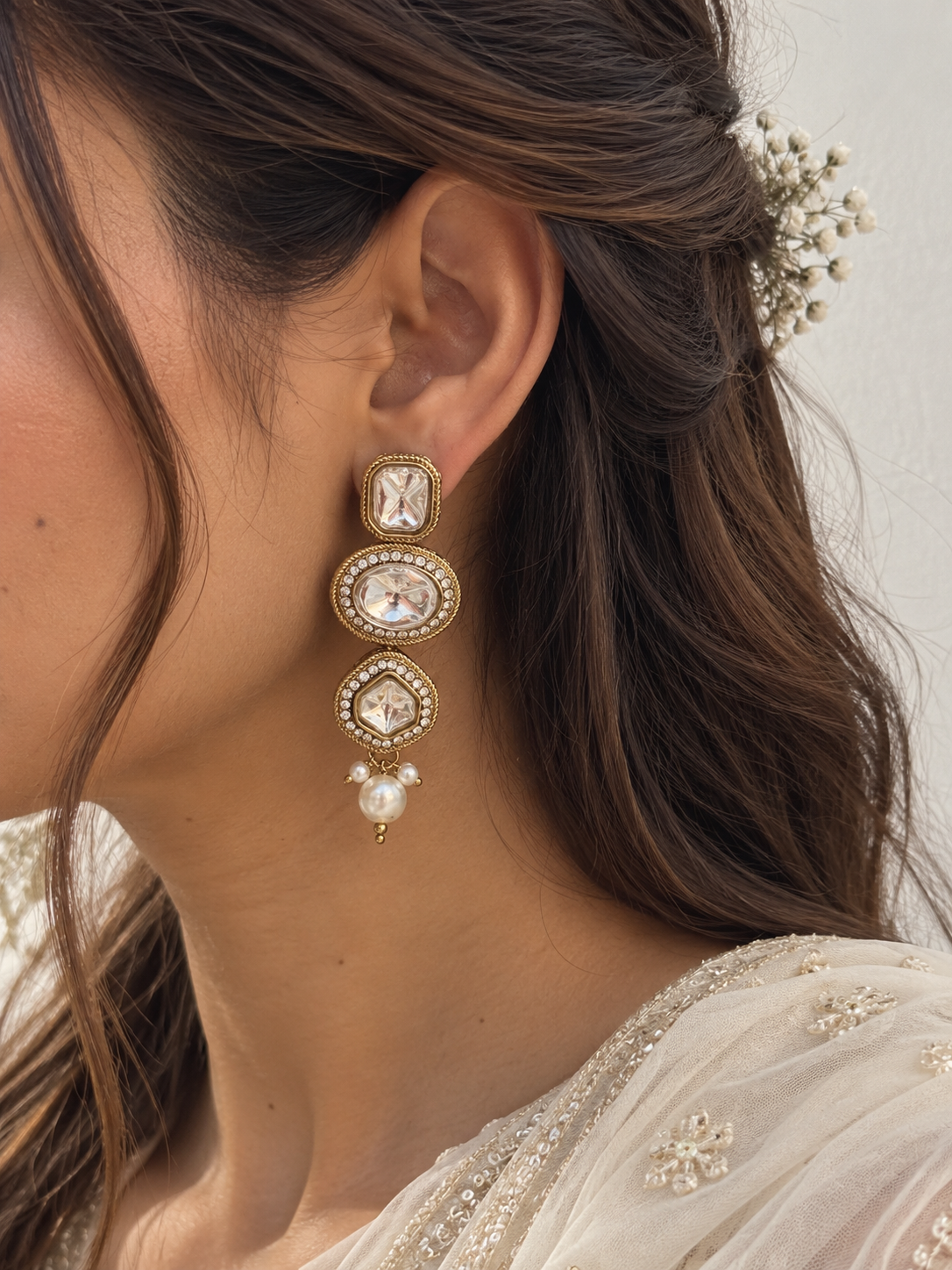 Tanishka Kundan Ethnic Earrings (White)