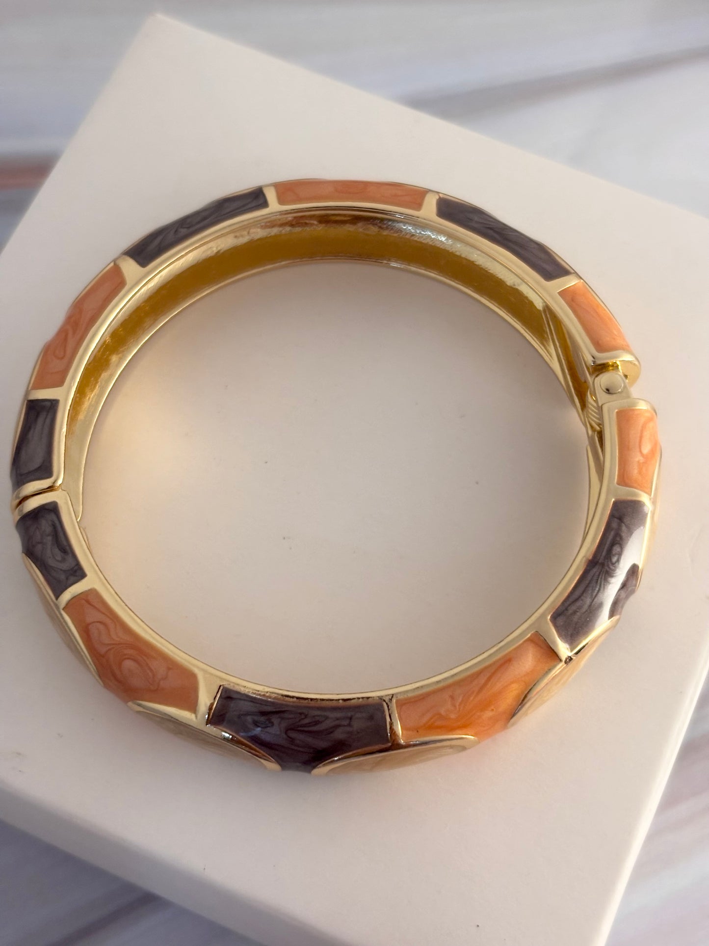 Peach Brown Gold-Tone Statement Bangle Bracelet for women