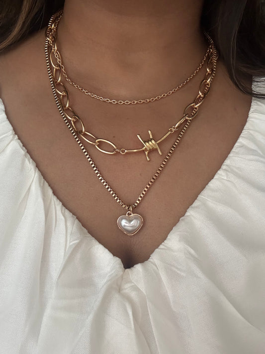Pearl Hearted Multilayered Necklace | Anti Tarnish Luxe Chunky Necklace