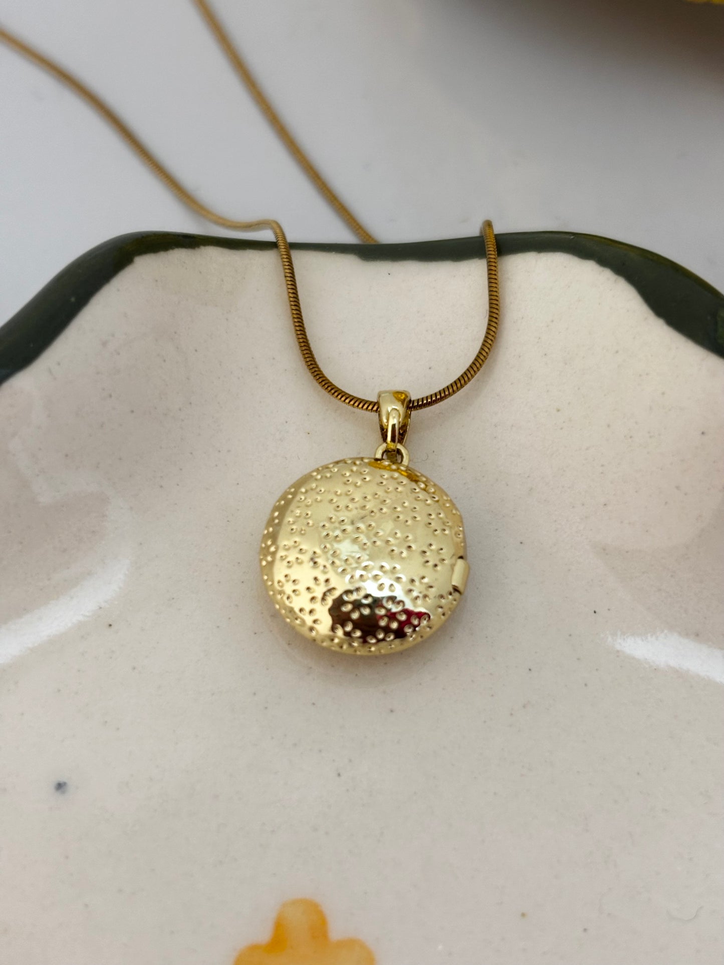 Vintage Photoframe Openable Gold Necklace (Red)