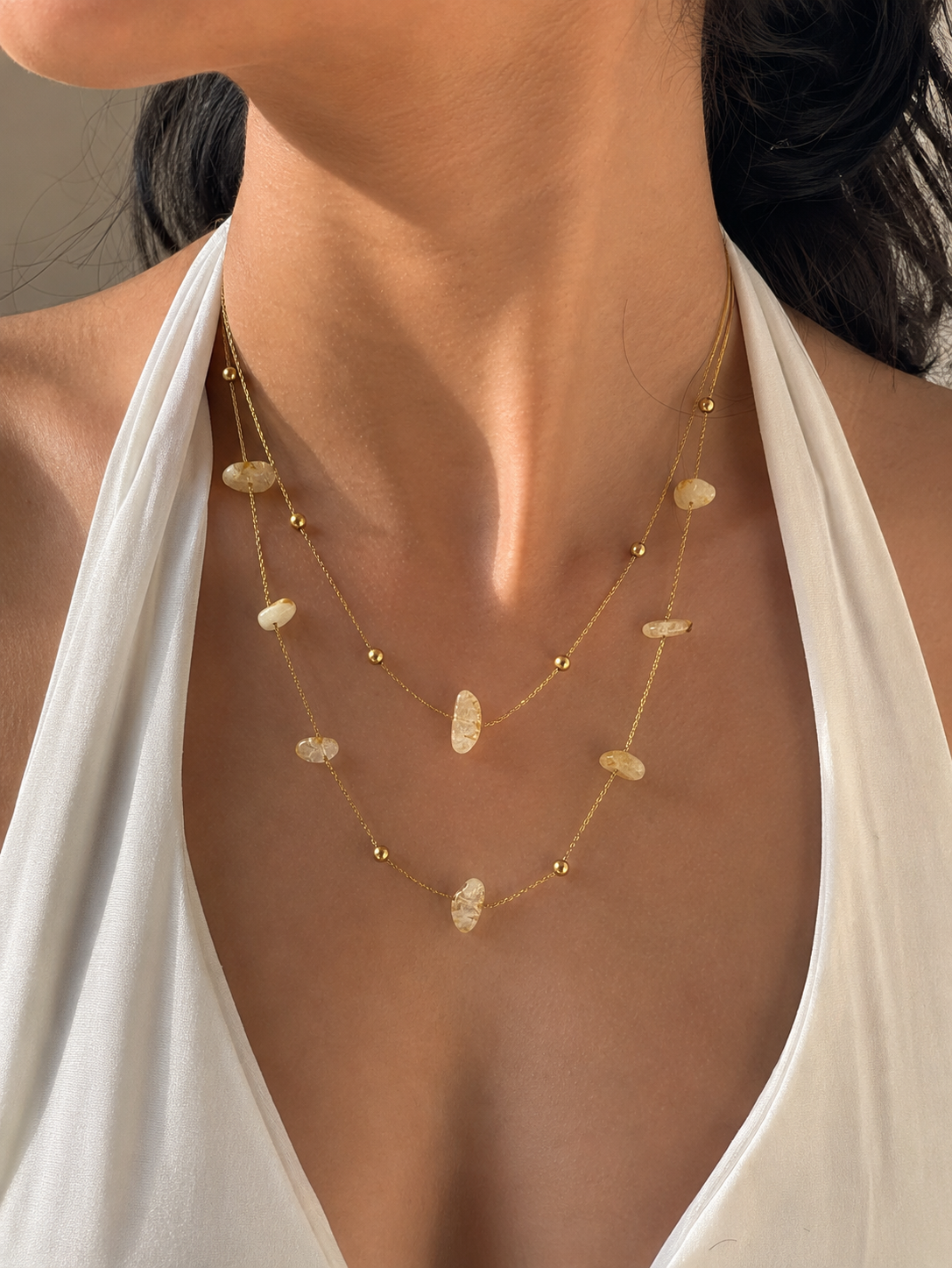 Golden Pebbles Two Layered Necklace | 18k Gold Plated