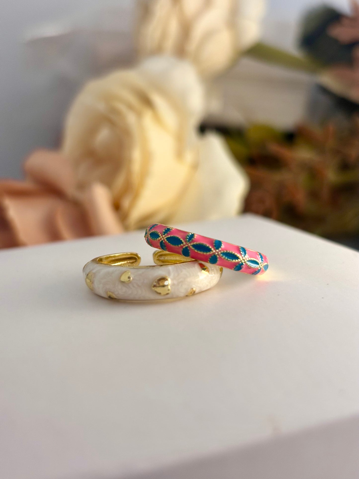 Little Love Duo Enamel Ring Set of 2 | Adustable Base