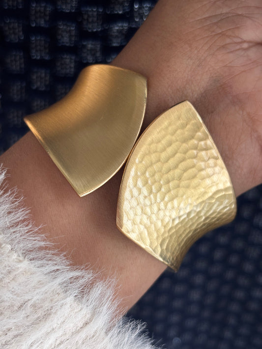 Textured-Smooth Gold Open Cuff Matte Bracelet