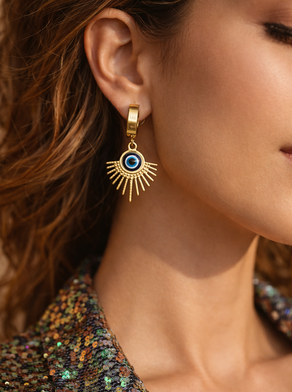 Evil Eye Drama Huggie Hoops  | Anti Tarnish Gold Plated