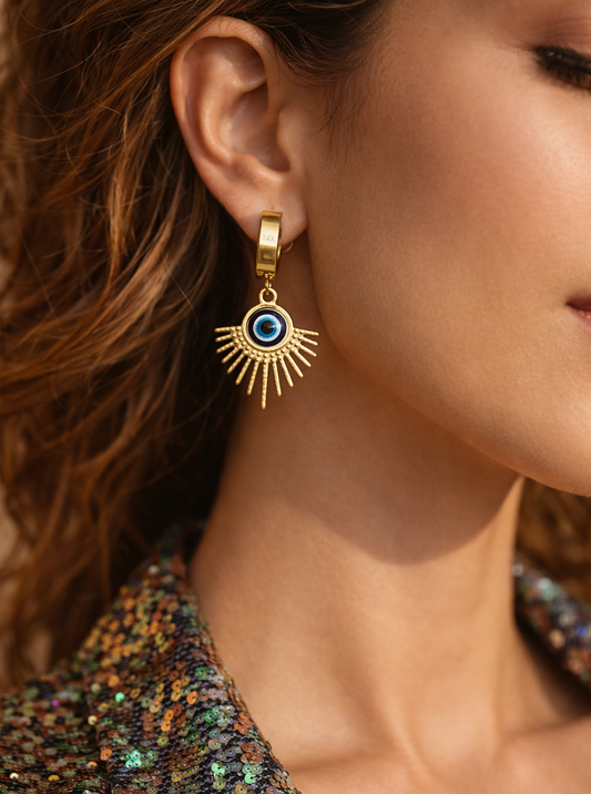 Evil Eye Drama Huggie Hoops  | Anti Tarnish Gold Plated
