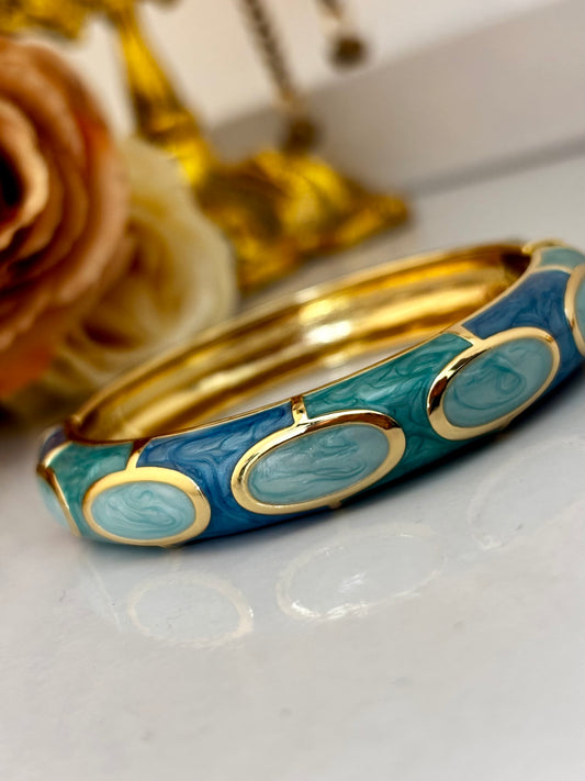 Blue Enamel Gold-Tone Statement Bangle Bracelet for women