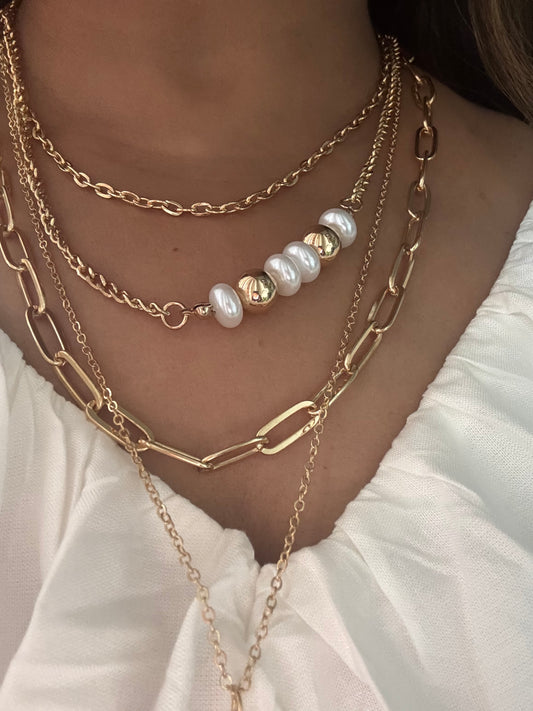 Luna Luxe 4 Layered Necklace with Mother of Pearl