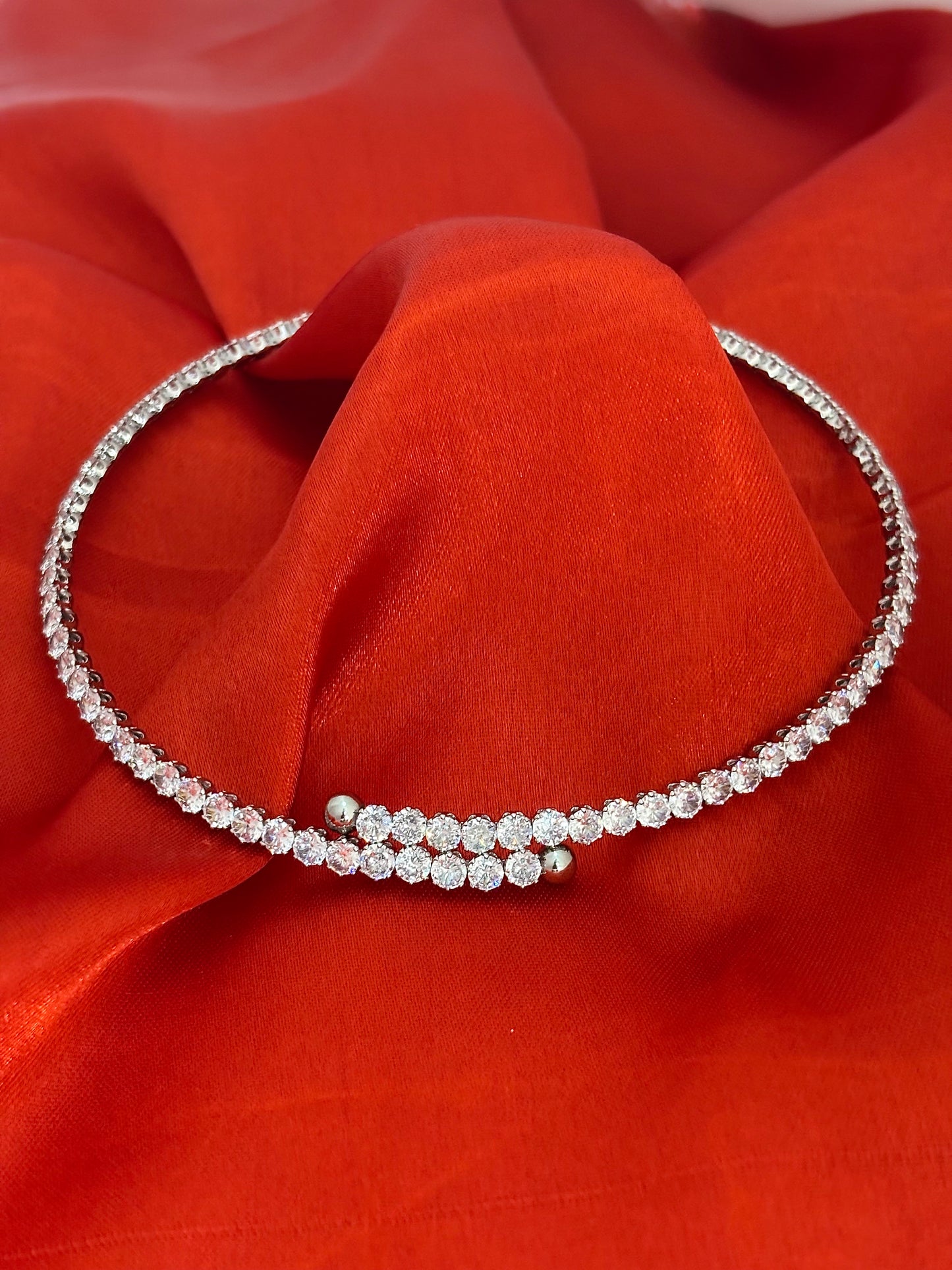 Sparkling Silver Tennis Choker with Cubic Zirconia