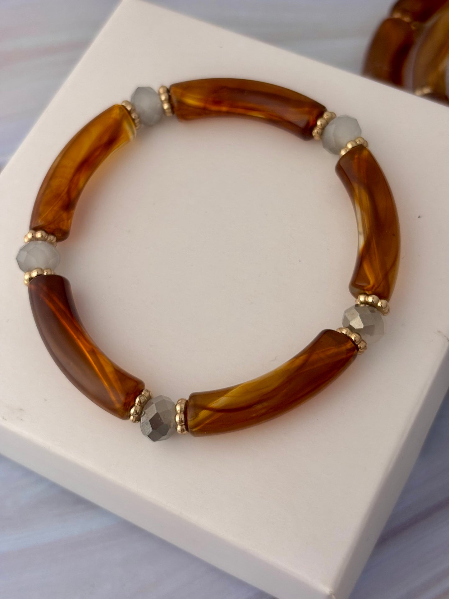 3 Piece Honey Pearl Acrylic Bracelet Stack | All size