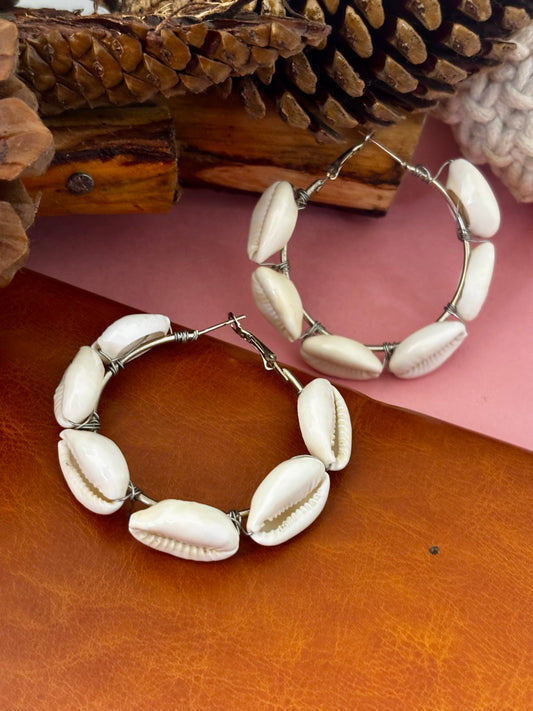Cowrie Shell Hoop Handmade Earrings