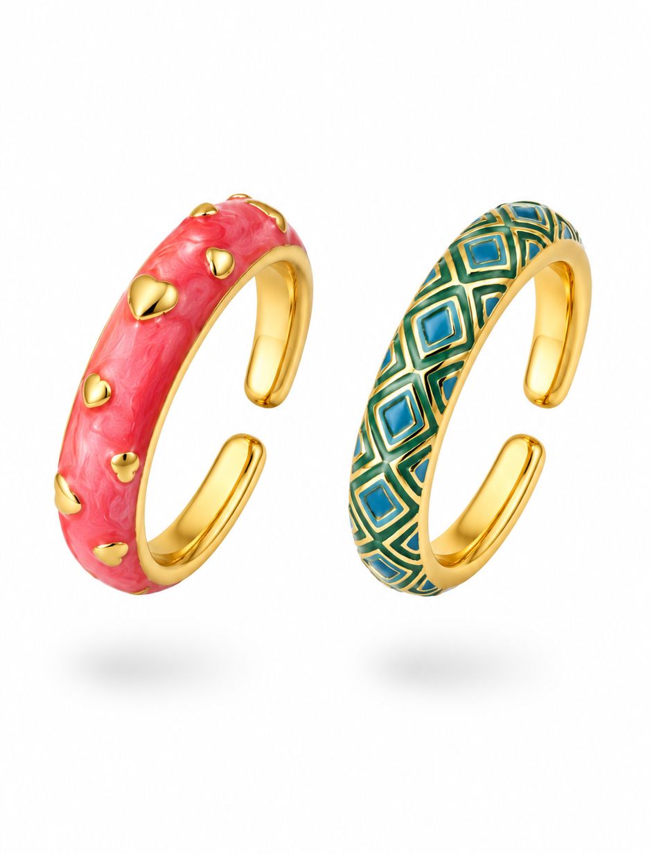 Sweetkeepsake Duo Enamel Ring Set | Adjustable Base