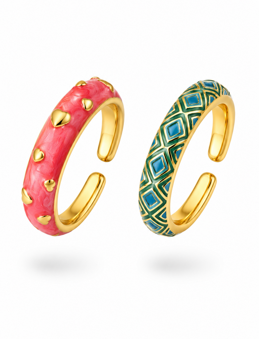 Sweetkeepsake Duo Enamel Ring Set | Adjustable Base