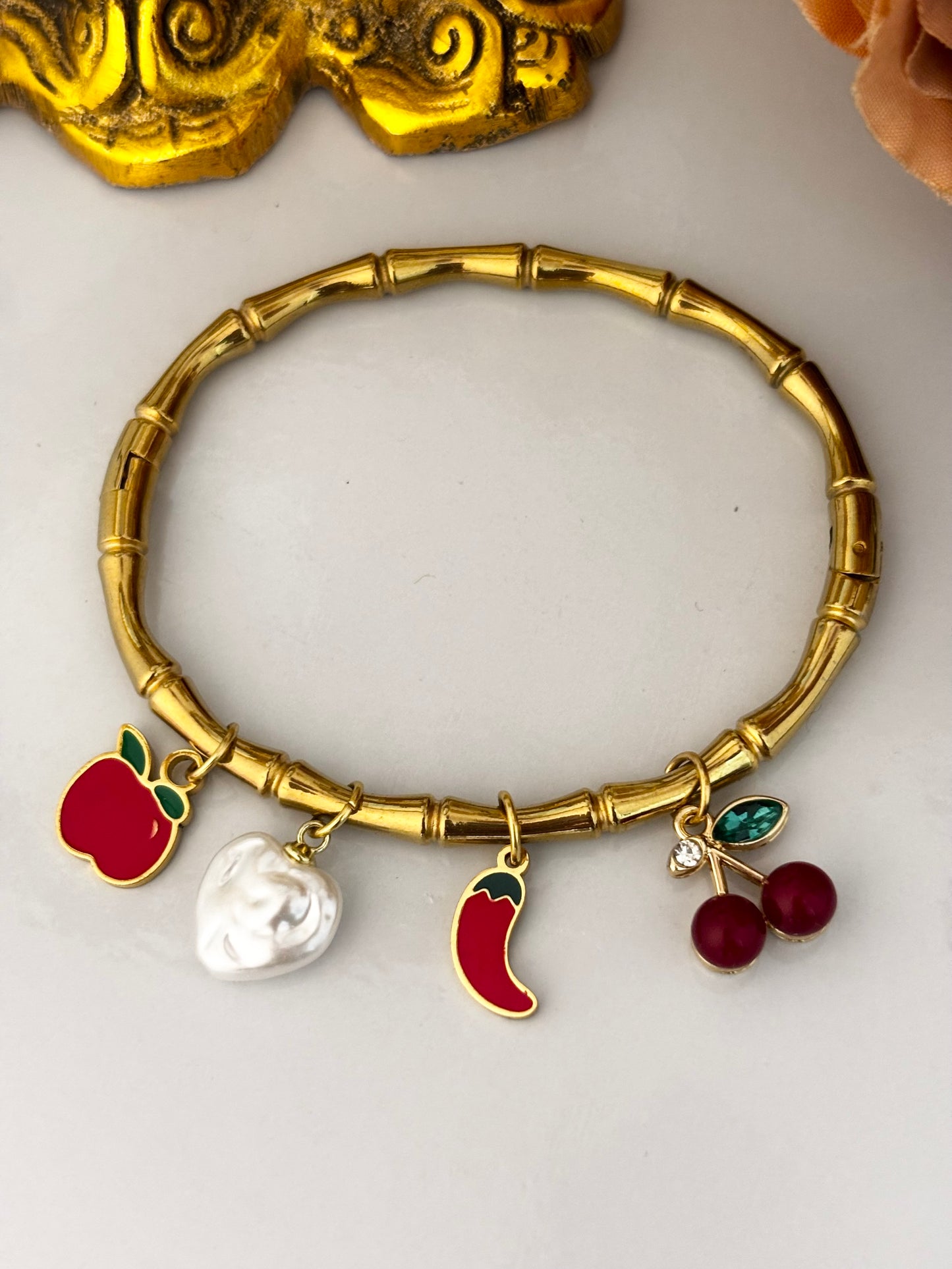 Cherry & Chili Charm Kada Bracelet | Anti Tarnish