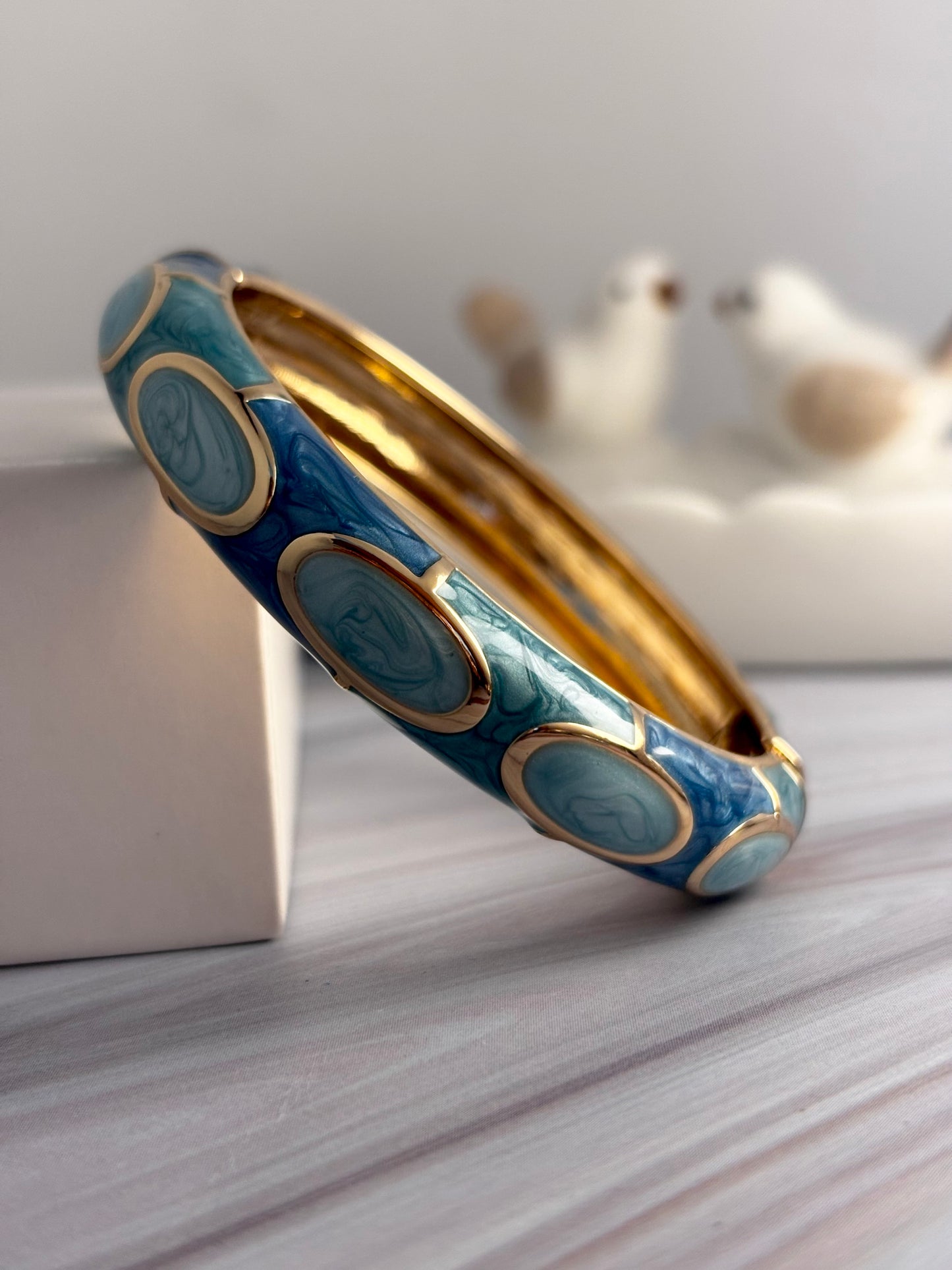 Blue Enamel Gold-Tone Statement Bangle Bracelet for women