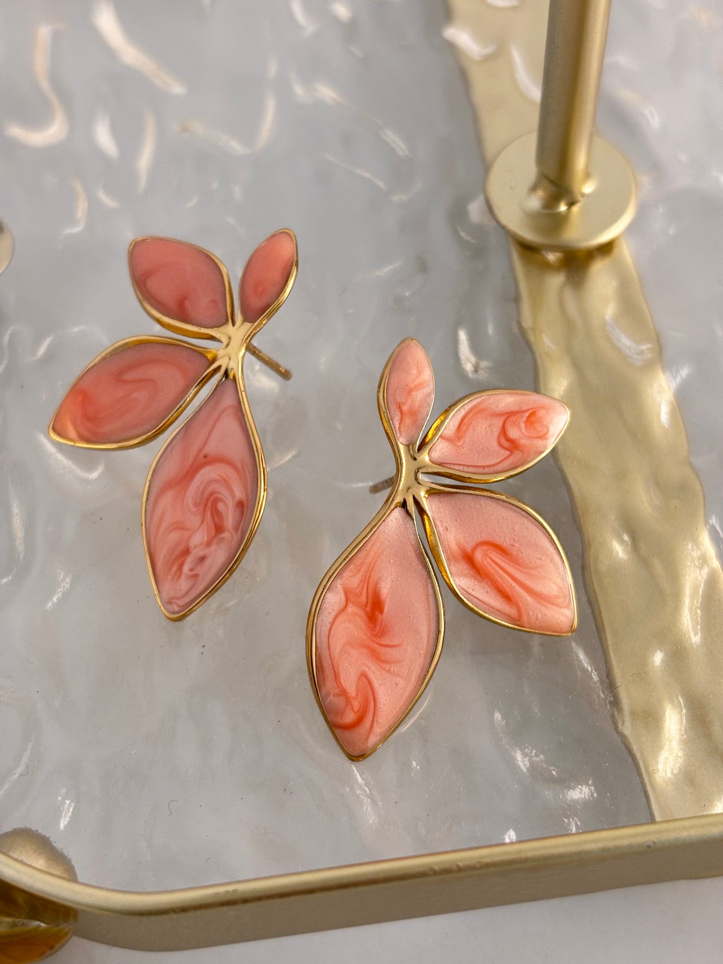 Pink Petal Marbled Statement Earrings | Anti Tarnish Gold Plated