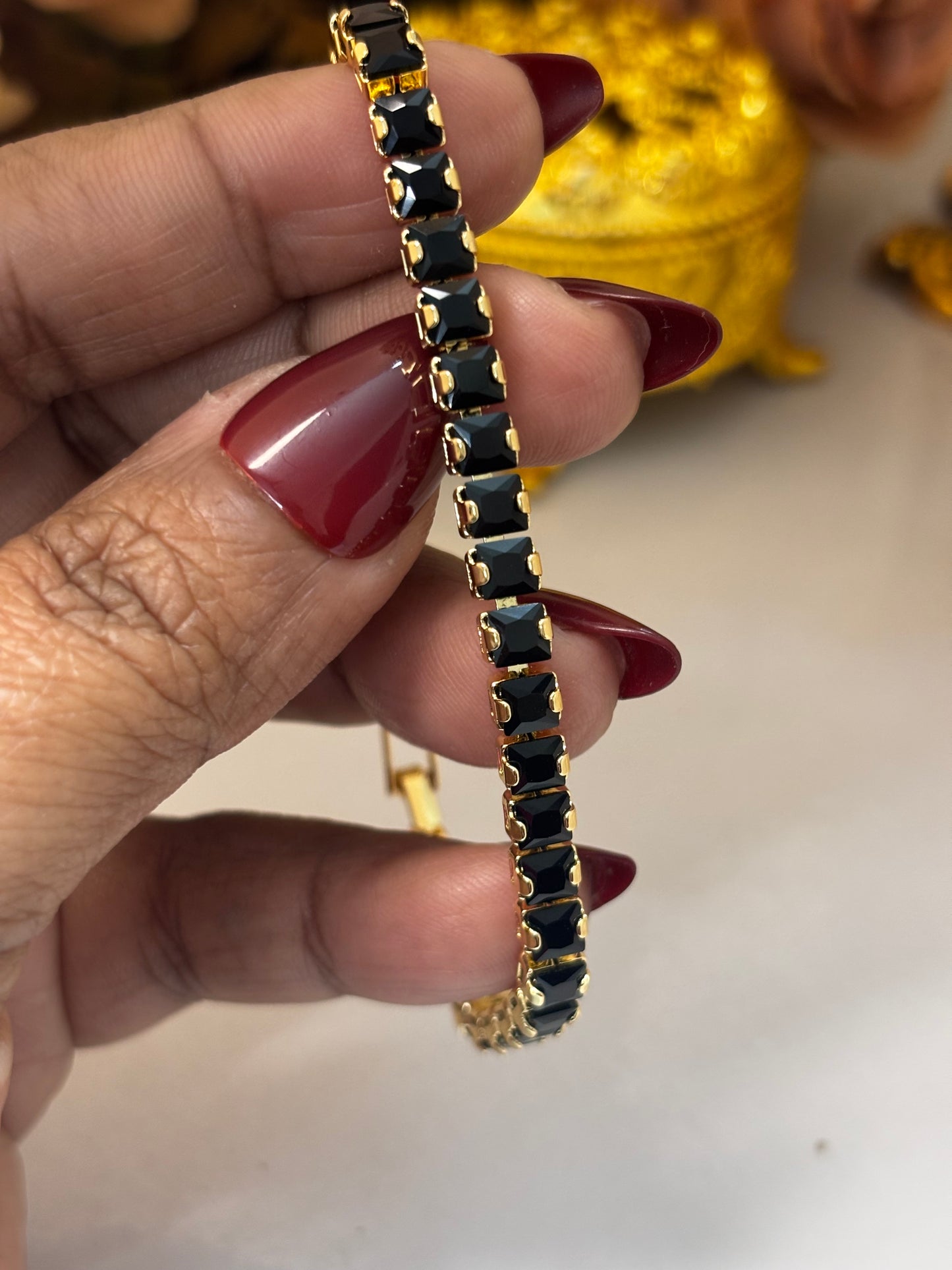 Black Stone Gold Tennis Bracelet