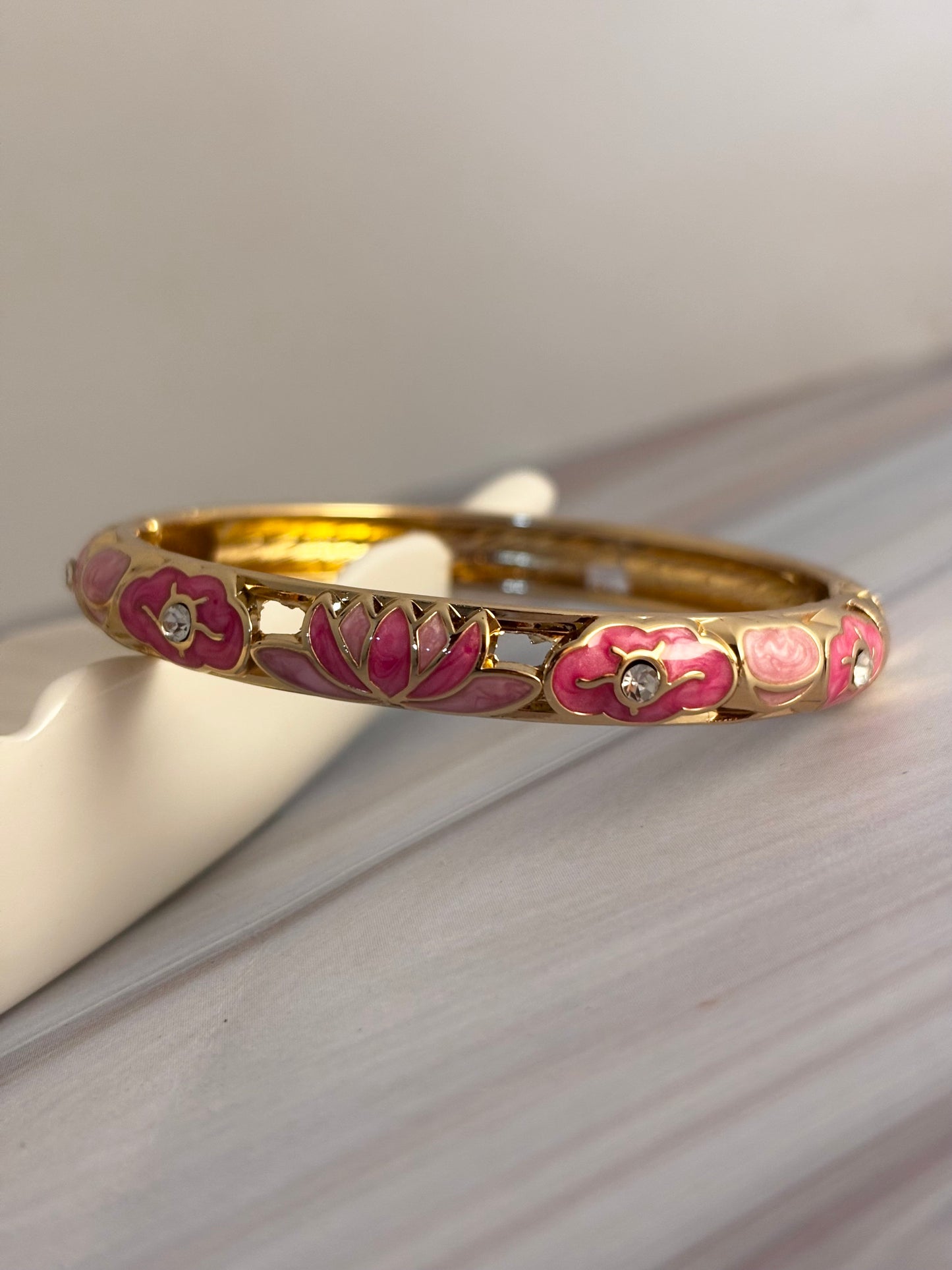 Pink Flower Meenakari Kada Bracelet