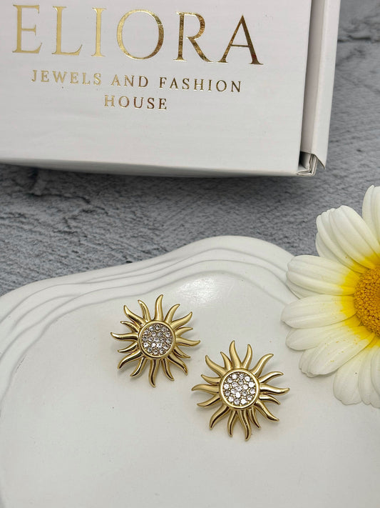 Golden Sunburst CZ Studs