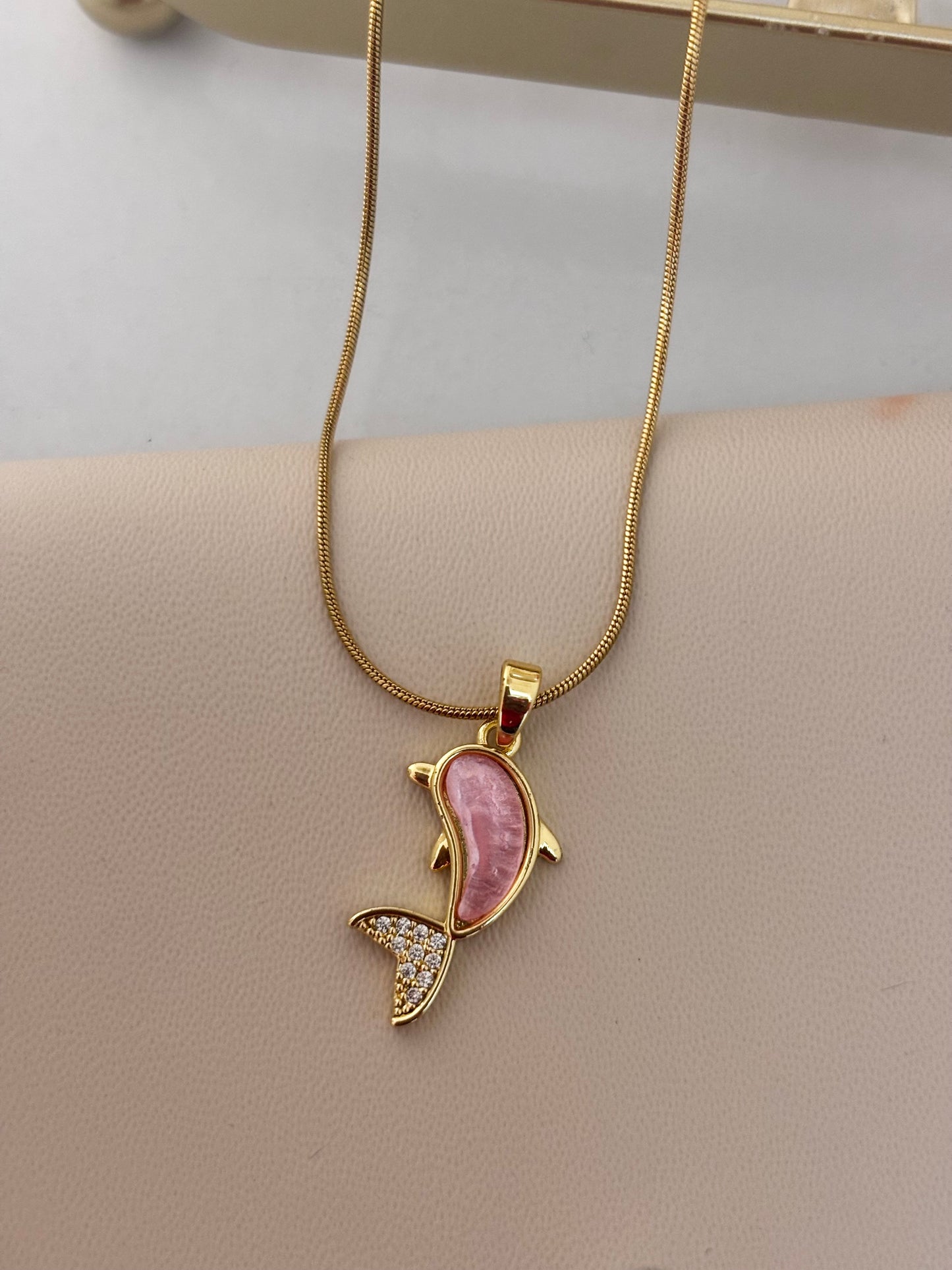Pookie Pink Dolphin Pendant Necklace | Gold Plated Non Tarnish