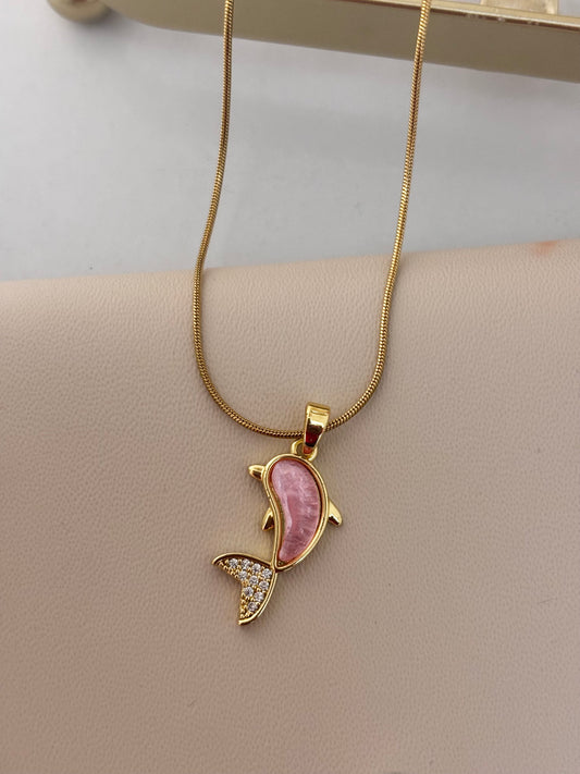 Pookie Pink Dolphin Pendant Necklace | Gold Plated Non Tarnish