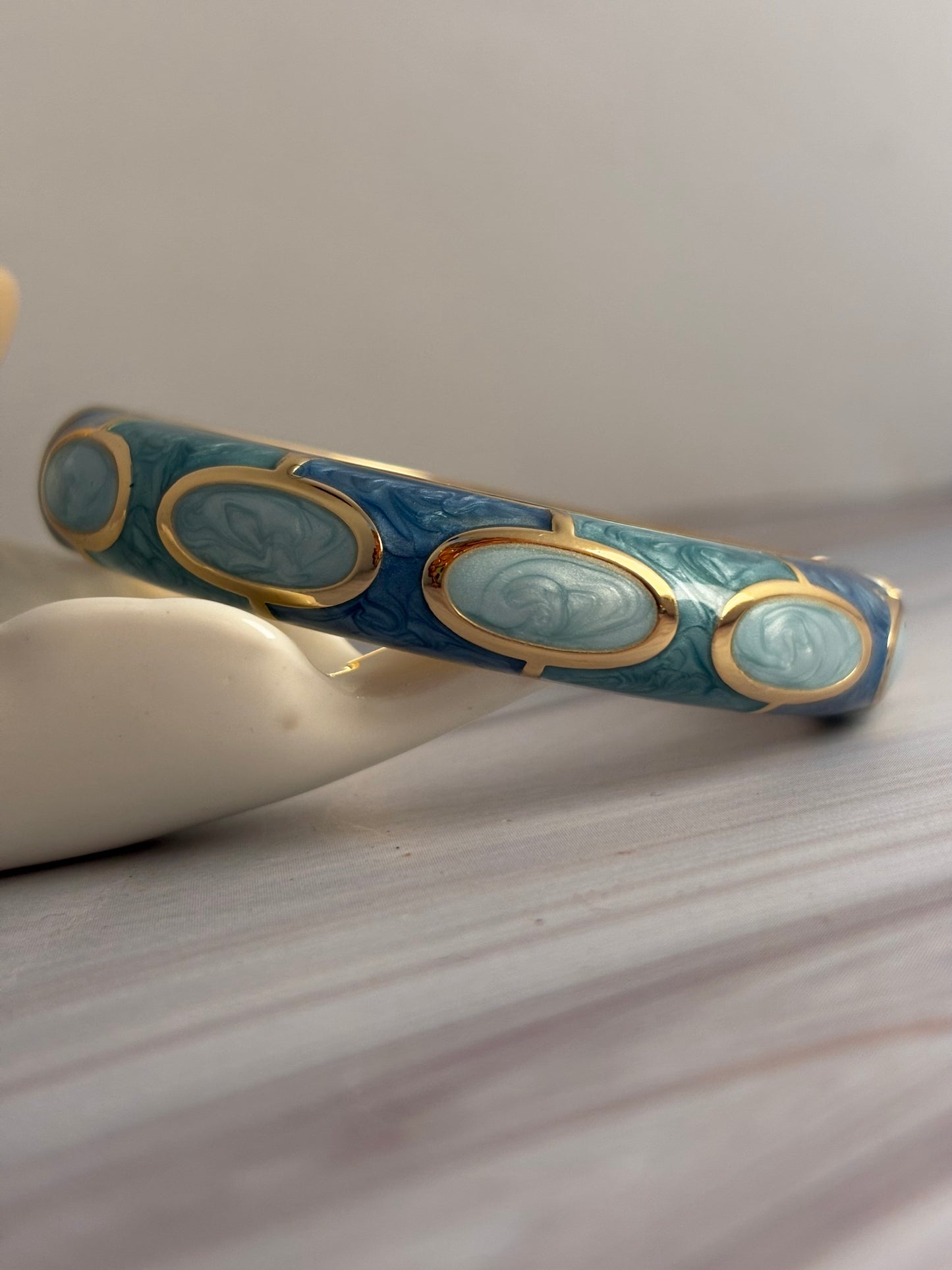Blue Enamel Gold-Tone Statement Bangle Bracelet for women