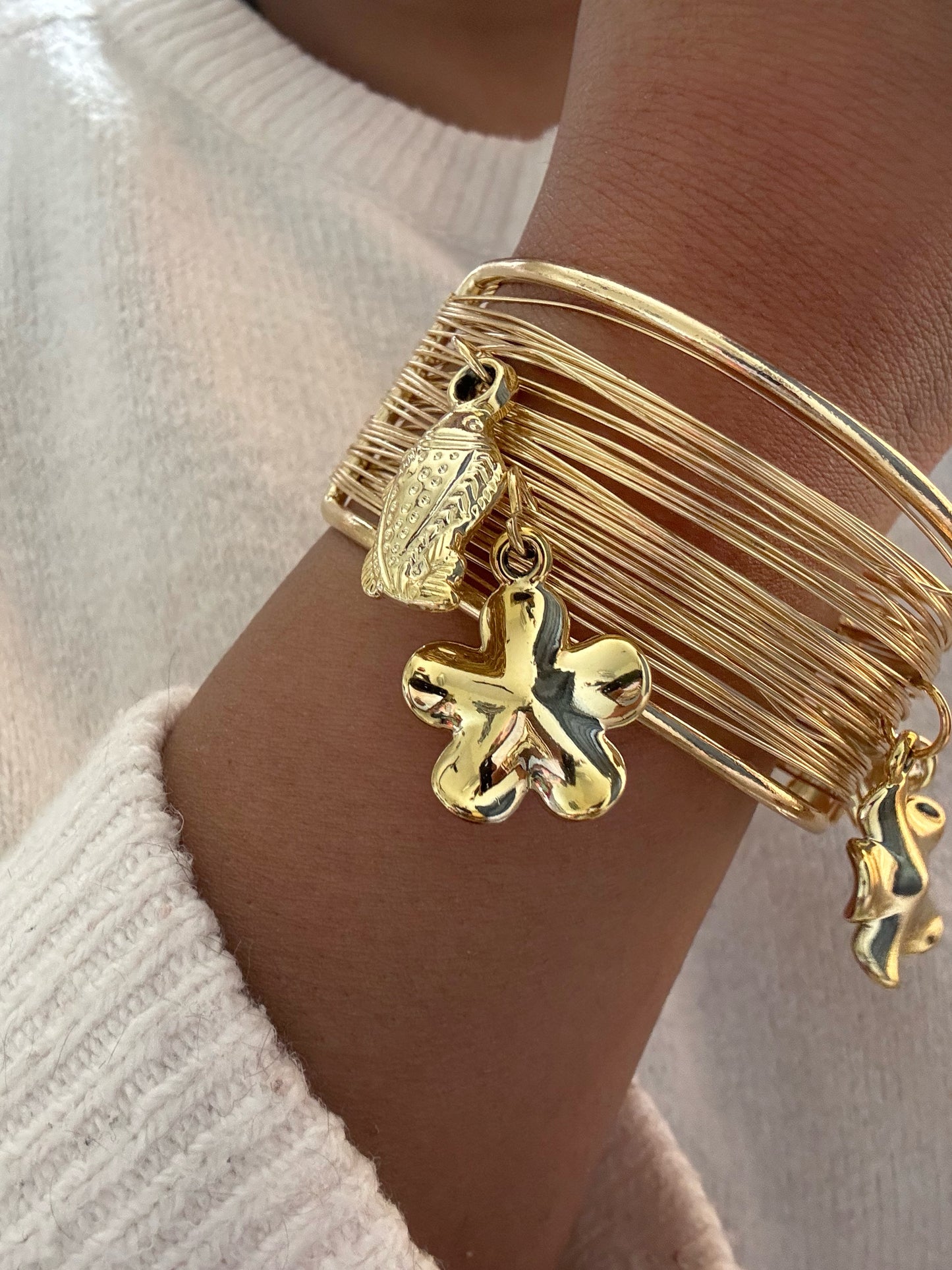 Gold Charm Wire Cuff Bracelet for Women